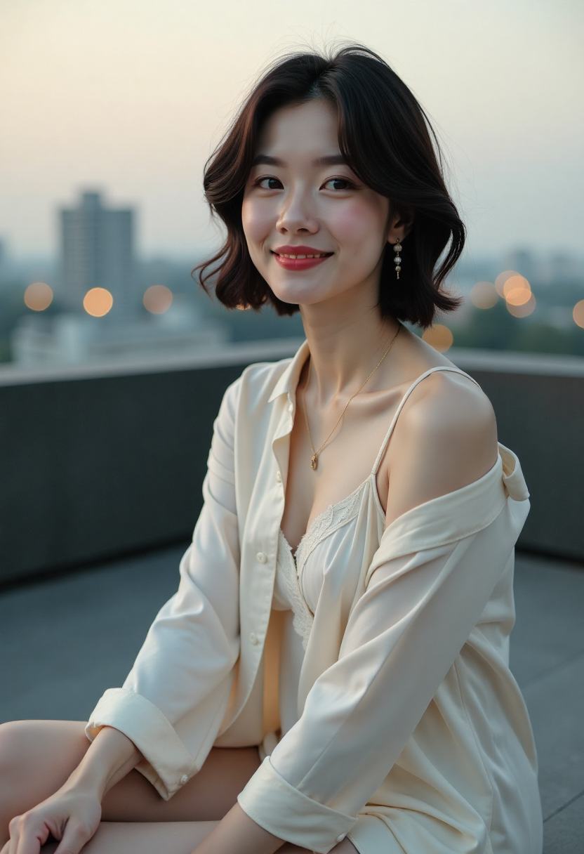 布拉格晨曦 少女与钟楼